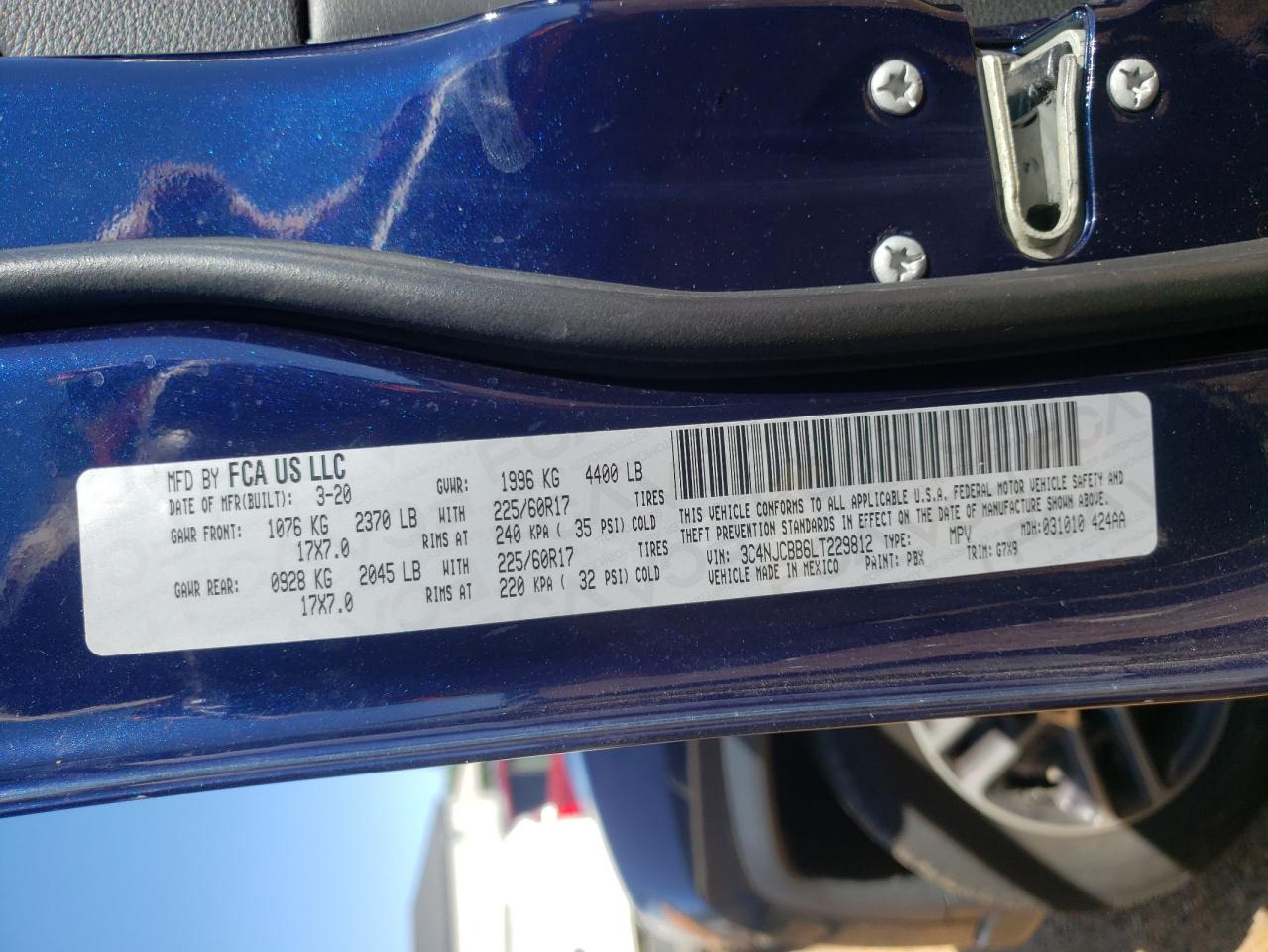 2020 Jeep Compass Latitude VIN: 3C4NJCBB6LT229812 Lot: 85261965