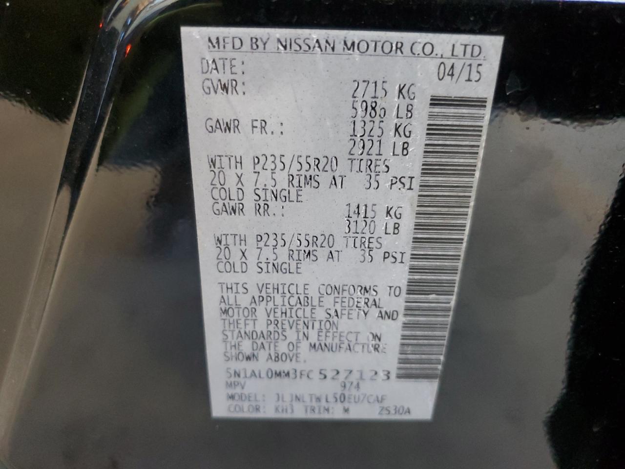 2015 Infiniti Qx60 VIN: 5N1AL0MM3FC527123 Lot: 82097515