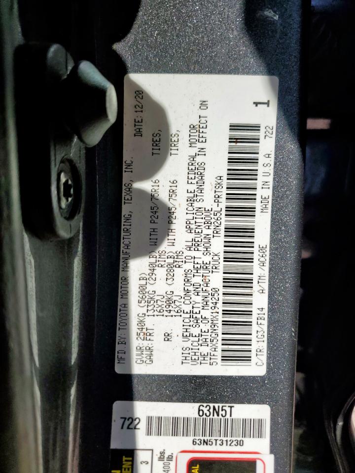 2021 Toyota Tacoma Double Cab VIN: 5TFAX5GN9MX194250 Lot: 86503695