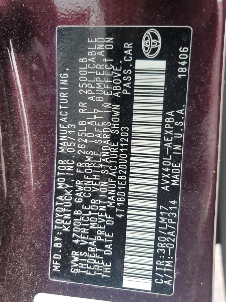 2013 Toyota Avalon Hybrid VIN: 4T1BD1EB2DU011203 Lot: 82282455