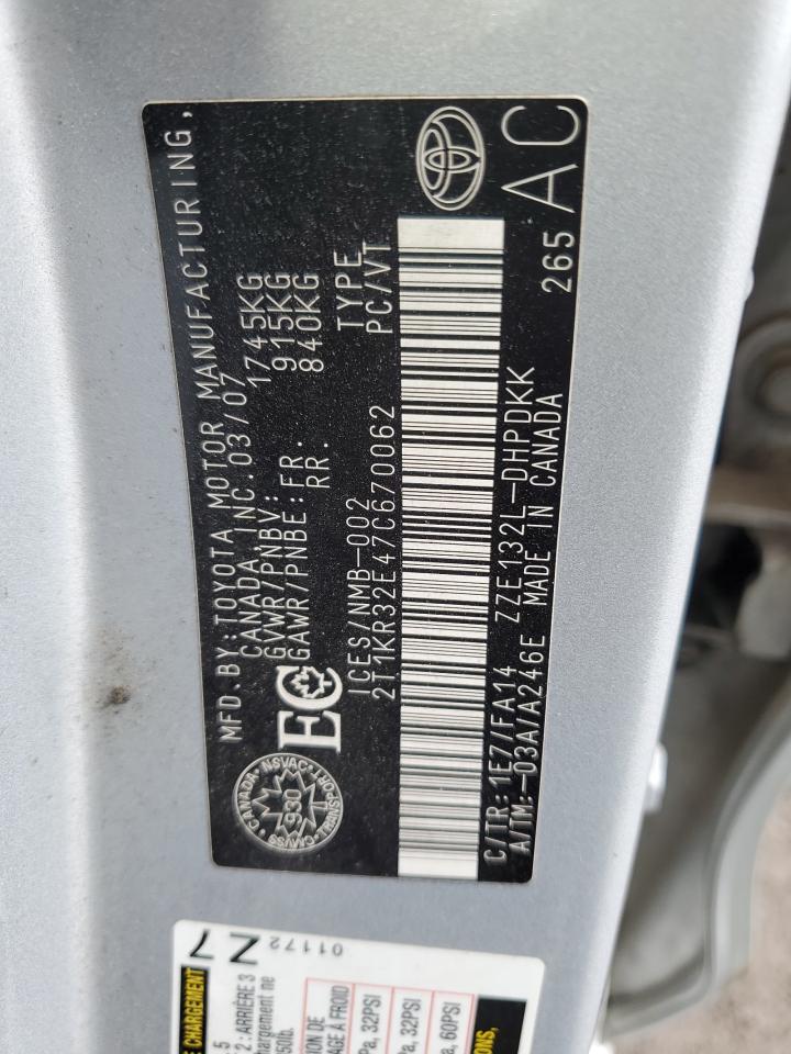 2007 Toyota Corolla Matrix Xr VIN: 2T1KR32E47C670062 Lot: 89812645