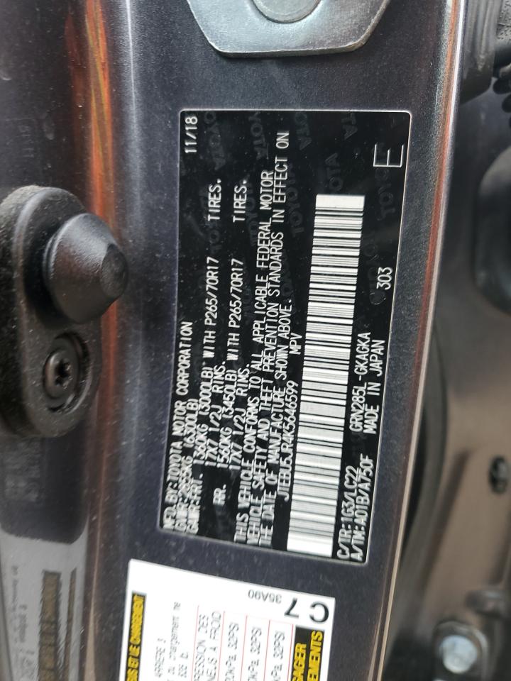 2019 Toyota 4Runner Sr5/Sr5 Premium VIN: JTEBU5JR4K5646599 Lot: 86309205