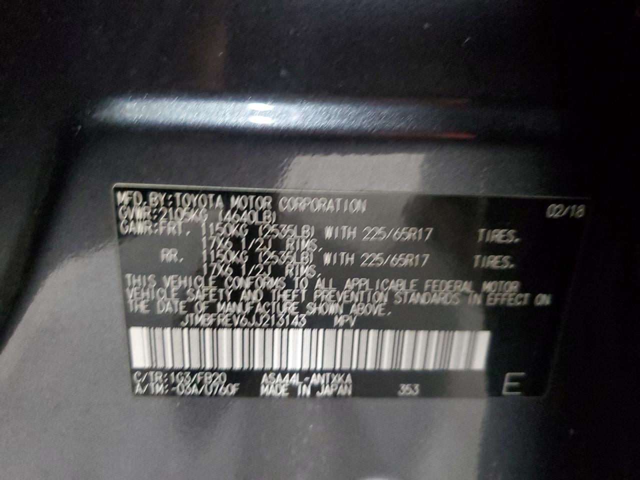 2018 Toyota Rav4 Le VIN: JTMBFREV6JJ213143 Lot: 84734865