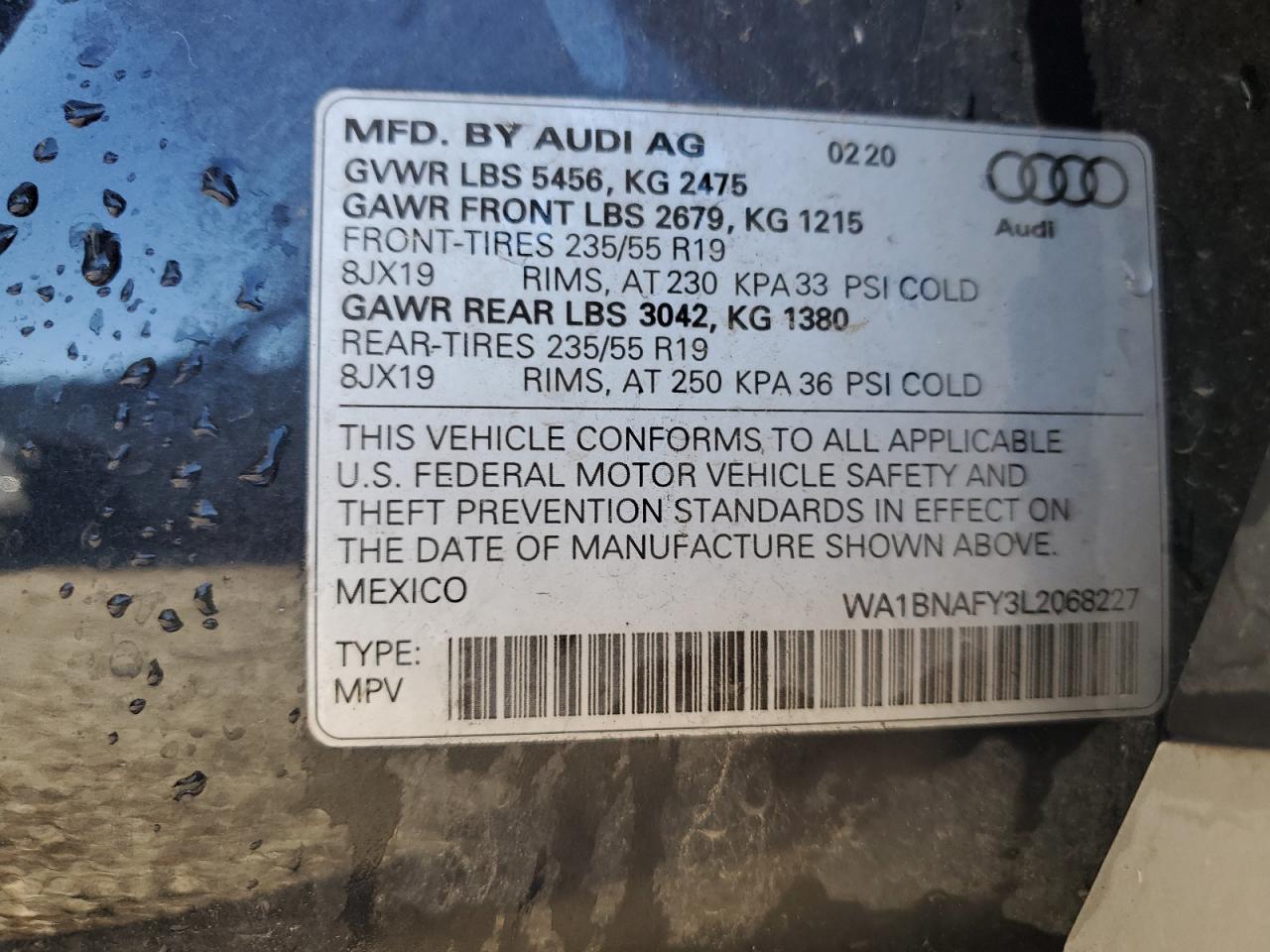 2020 Audi Q5 Premium Plus VIN: WA1BNAFY3L2068227 Lot: 86239125