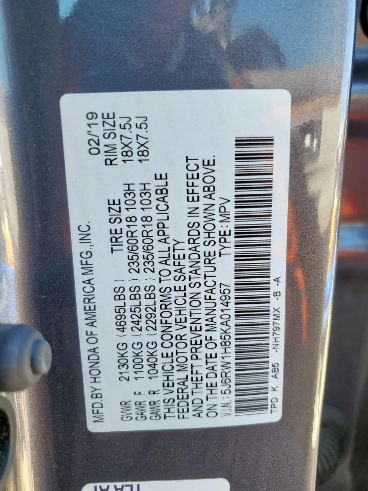 2019 Honda Cr-V Exl VIN: 5J6RW1H85KA014957 Lot: 90682755