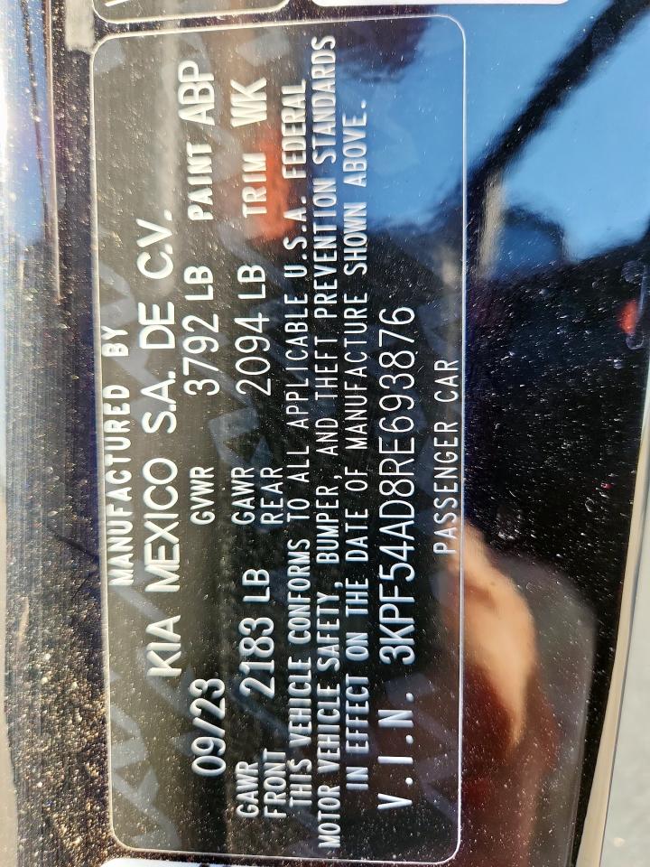 2024 Kia Forte Gt Line VIN: 3KPF54AD8RE693876 Lot: 85111105