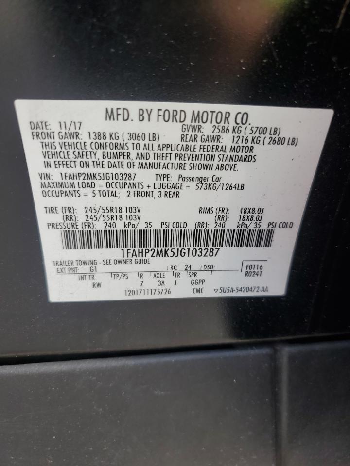 2018 Ford Taurus Police Interceptor VIN: 1FAHP2MK5JG103287 Lot: 71507285