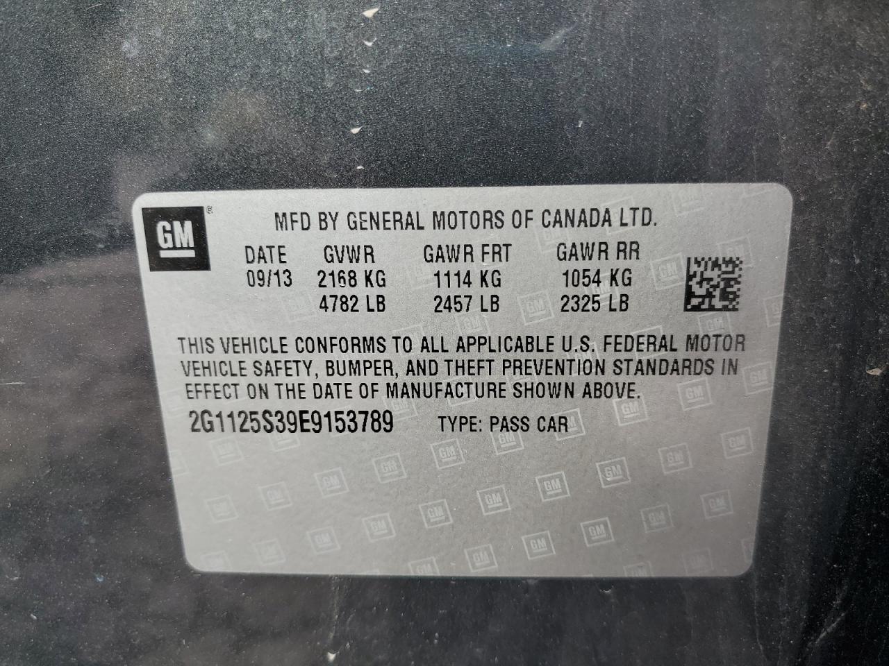 2014 Chevrolet Impala Lt VIN: 2G1125S39E9153789 Lot: 85543585