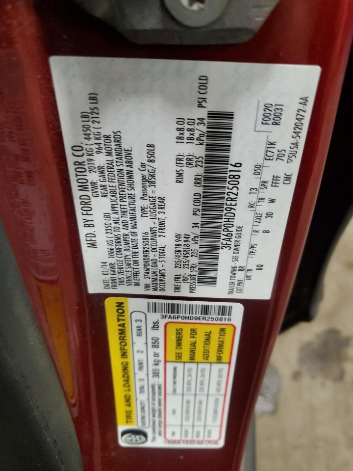 2014 Ford Fusion Se VIN: 3FA6P0HD9ER250816 Lot: 86100315