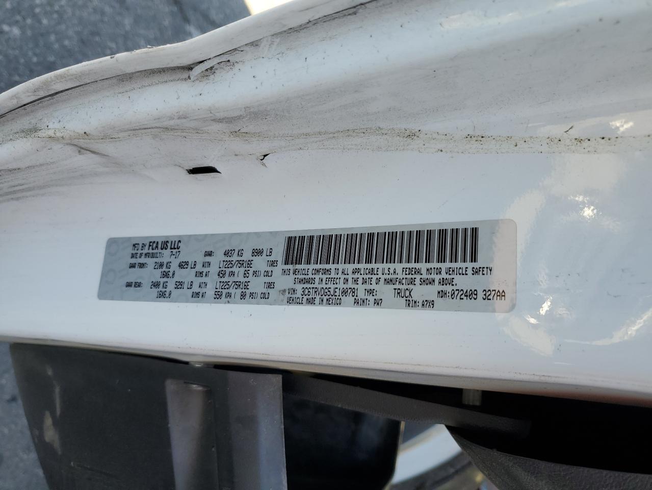 2018 Ram Promaster Van 2500 H VIN: 3C6TRVDG5JE100781 Lot: 82476095