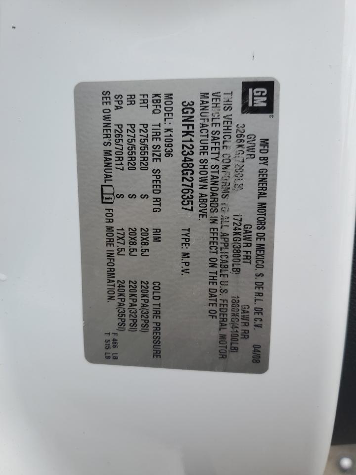 2008 Chevrolet Avalanche K1500 VIN: 3GNFK12348G276357 Lot: 86454725