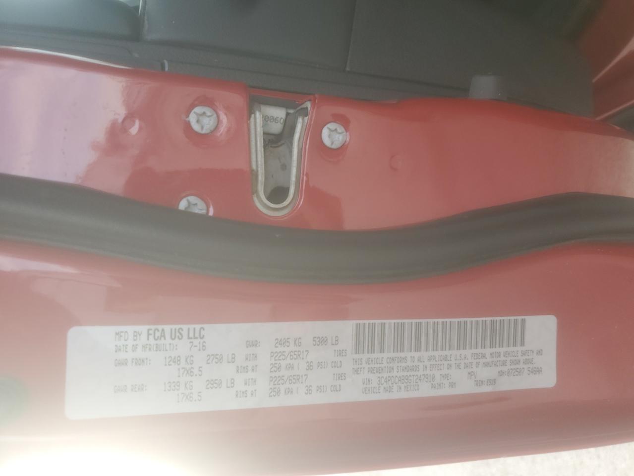 2016 Dodge Journey Se VIN: 3C4PDCAB9GT247910 Lot: 86653995