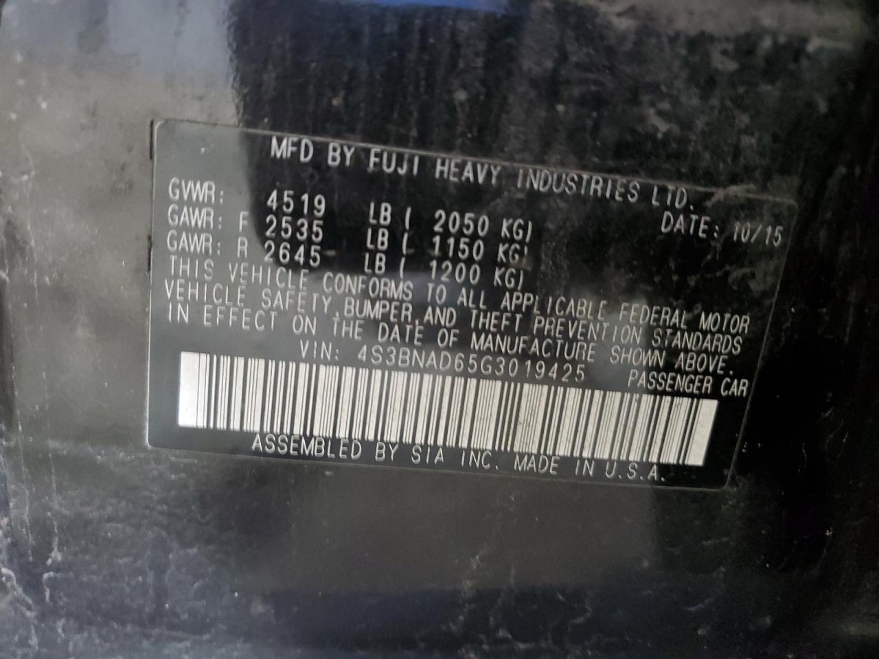2016 Subaru Legacy 2.5I Premium VIN: 4S3BNAD65G3019425 Lot: 90980115