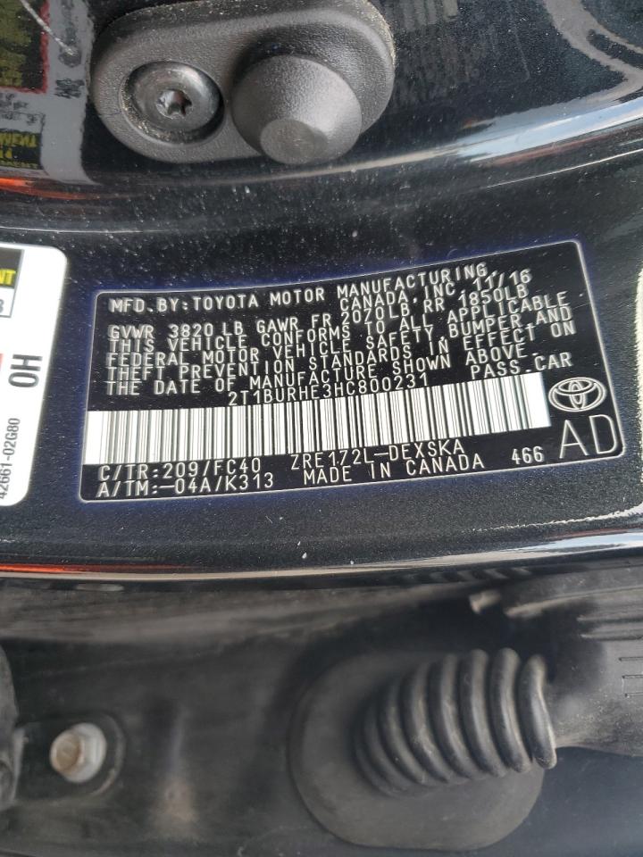 2017 Toyota Corolla L VIN: 2T1BURHE3HC800231 Lot: 81957945