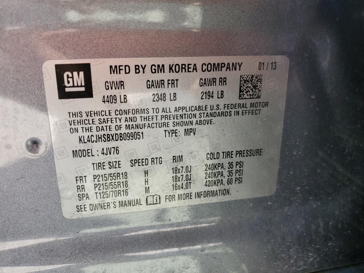 2013 Buick Encore Premium VIN: KL4CJHSBXDB099051 Lot: 82534025