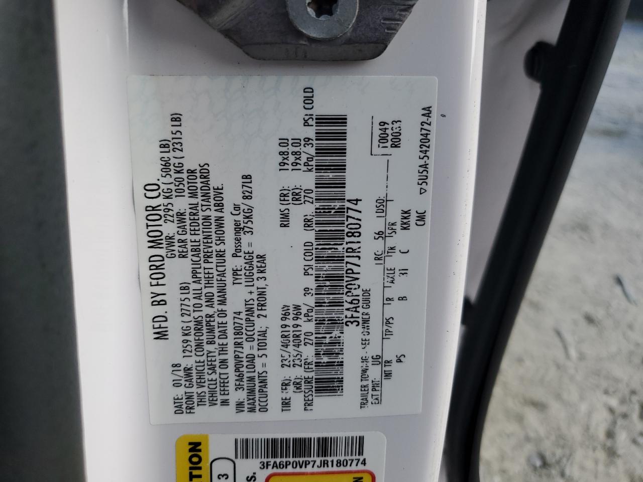 2018 Ford Fusion Sport VIN: 3FA6P0VP7JR180774 Lot: 81892965