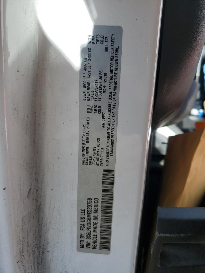 2021 Ram Promaster 2500 2500 High VIN: 3C6LRVDG6ME523759 Lot: 85547335