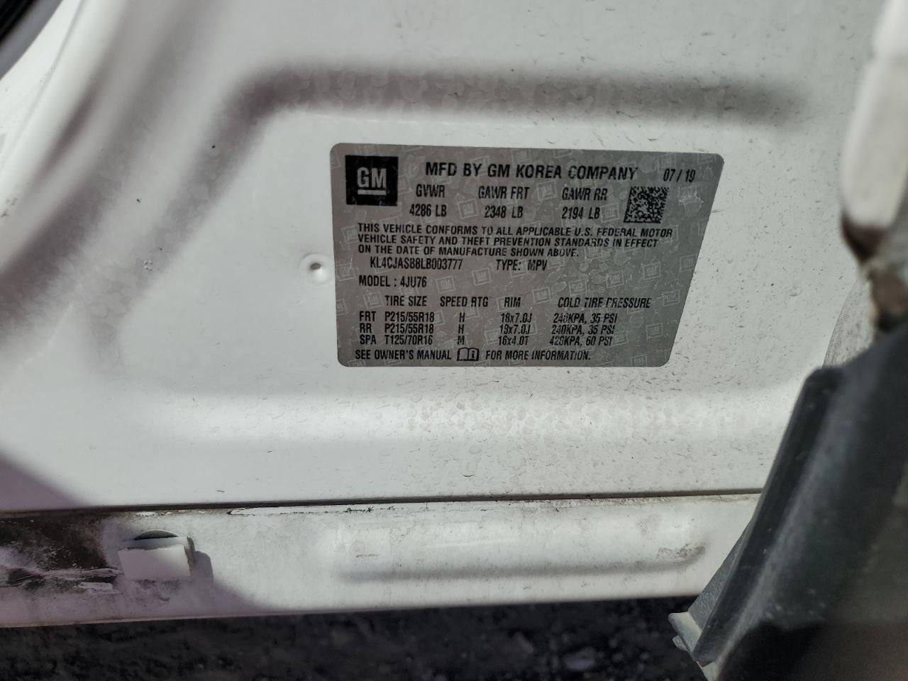 2020 Buick Encore Preferred VIN: KL4CJASB8LB003777 Lot: 81951905
