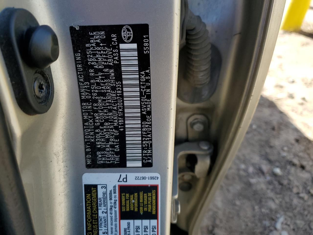 2013 Toyota Camry L VIN: 4T1BF1FK3DU718335 Lot: 85916875