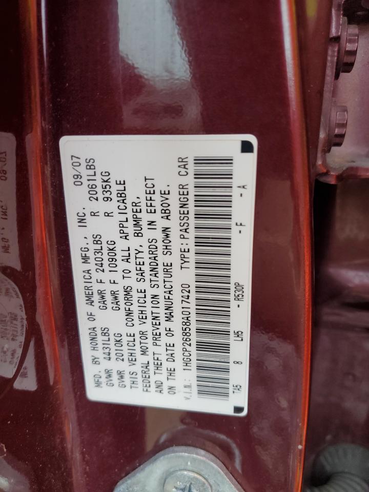 2008 Honda Accord Exl VIN: 1HGCP26858A017420 Lot: 85816395