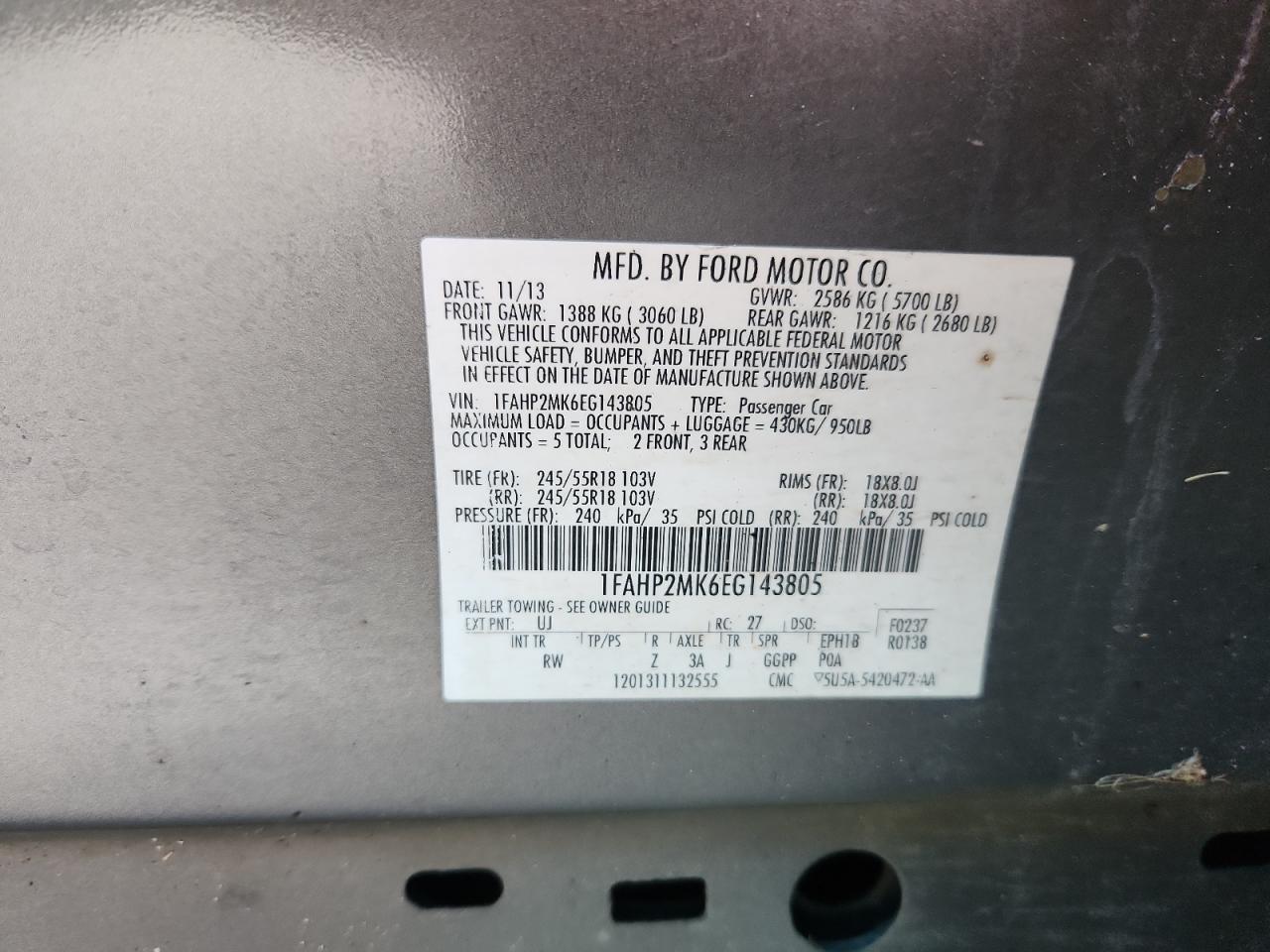 2014 Ford Taurus Police Interceptor VIN: 1FAHP2MK6EG143805 Lot: 84970735