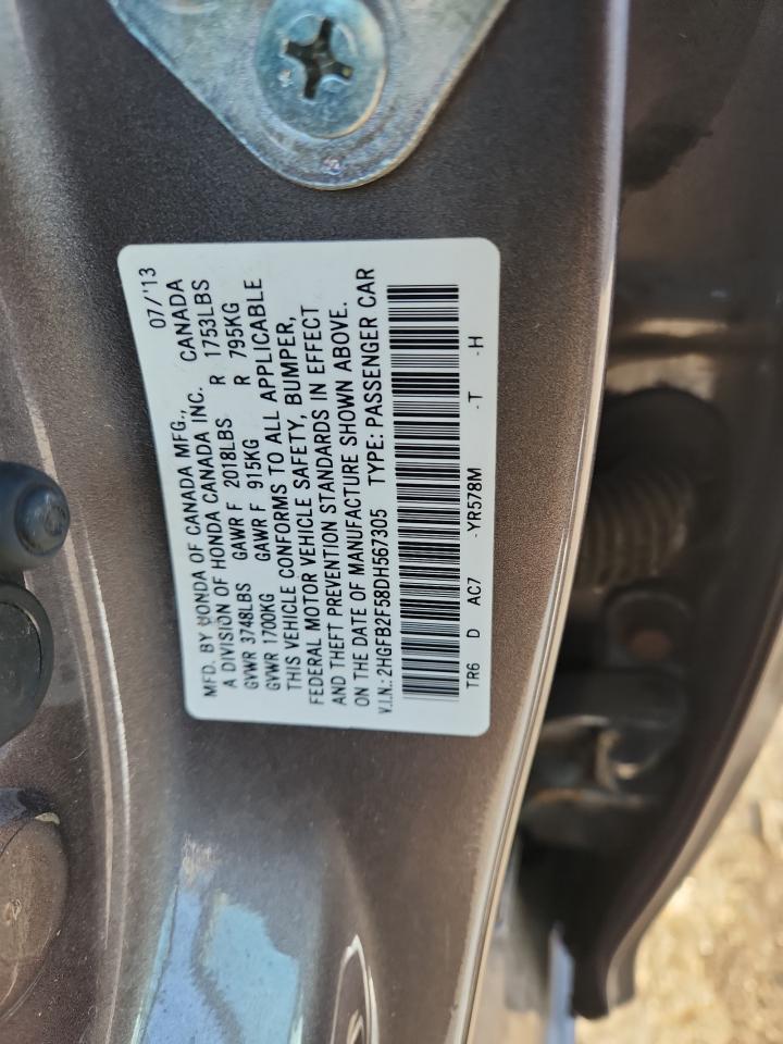 2013 Honda Civic Lx VIN: 2HGFB2F58DH567305 Lot: 86268025