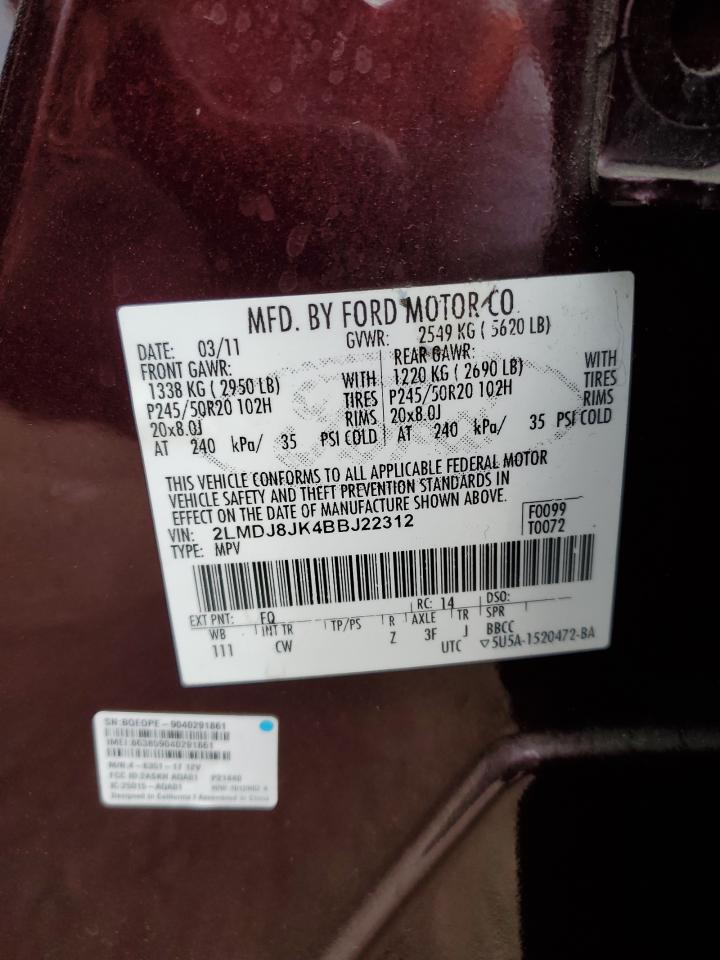 2011 Lincoln Mkx VIN: 2LMDJ8JK4BBJ22312 Lot: 87237985