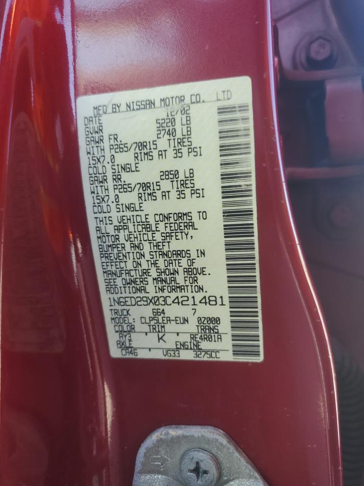 2003 Nissan Frontier Crew Cab Xe VIN: 1N6ED29X03C421481 Lot: 82537035