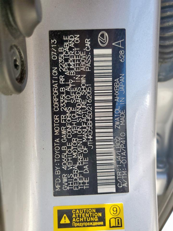 2013 Lexus Ct 200 VIN: JTHKD5BH5D2162051 Lot: 84792285