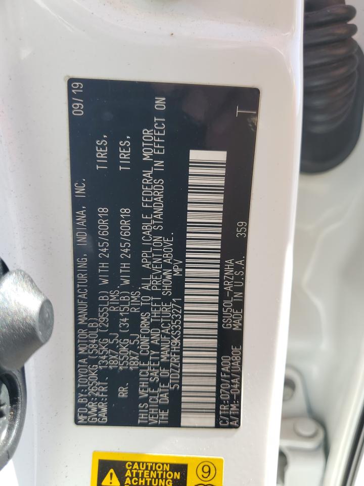 2019 Toyota Highlander Le VIN: 5TDZZRFH9KS353271 Lot: 86115325