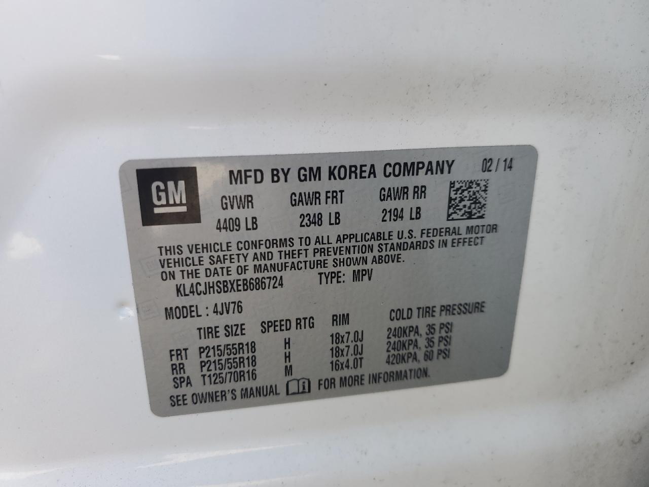 2014 Buick Encore Premium VIN: KL4CJHSBXEB686724 Lot: 86821485