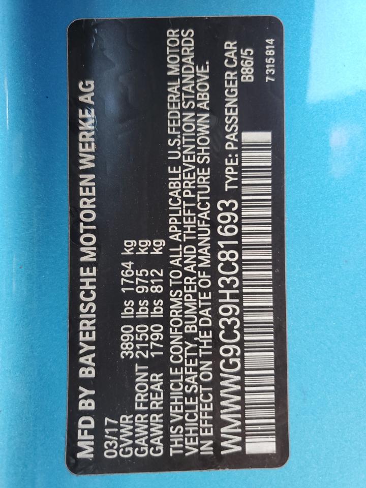 2017 Mini Cooper S VIN: WMWWG9C39H3C81693 Lot: 86501215