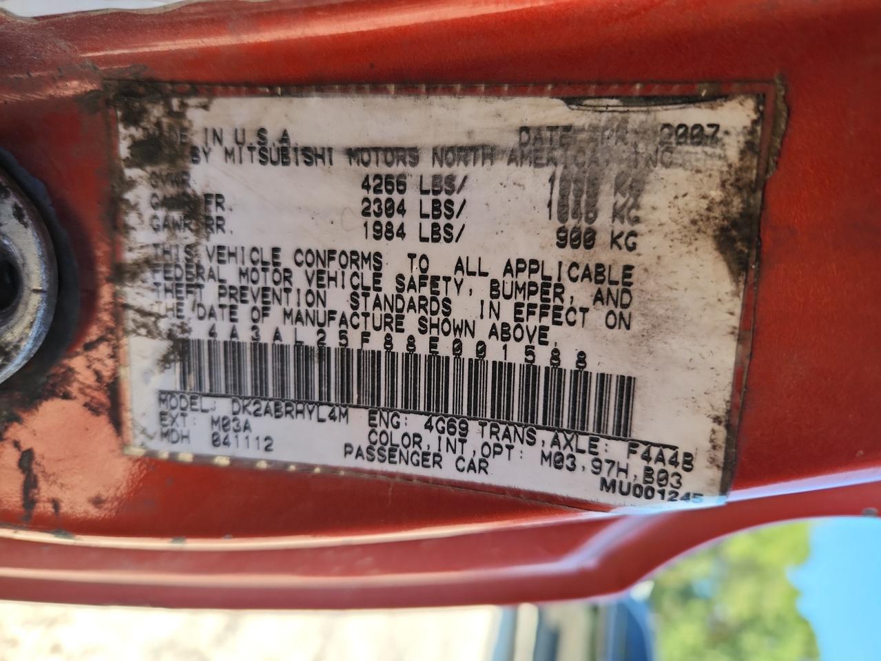 2008 Mitsubishi Eclipse Spyder Gs VIN: 4A3AL25F88E001588 Lot: 86220285