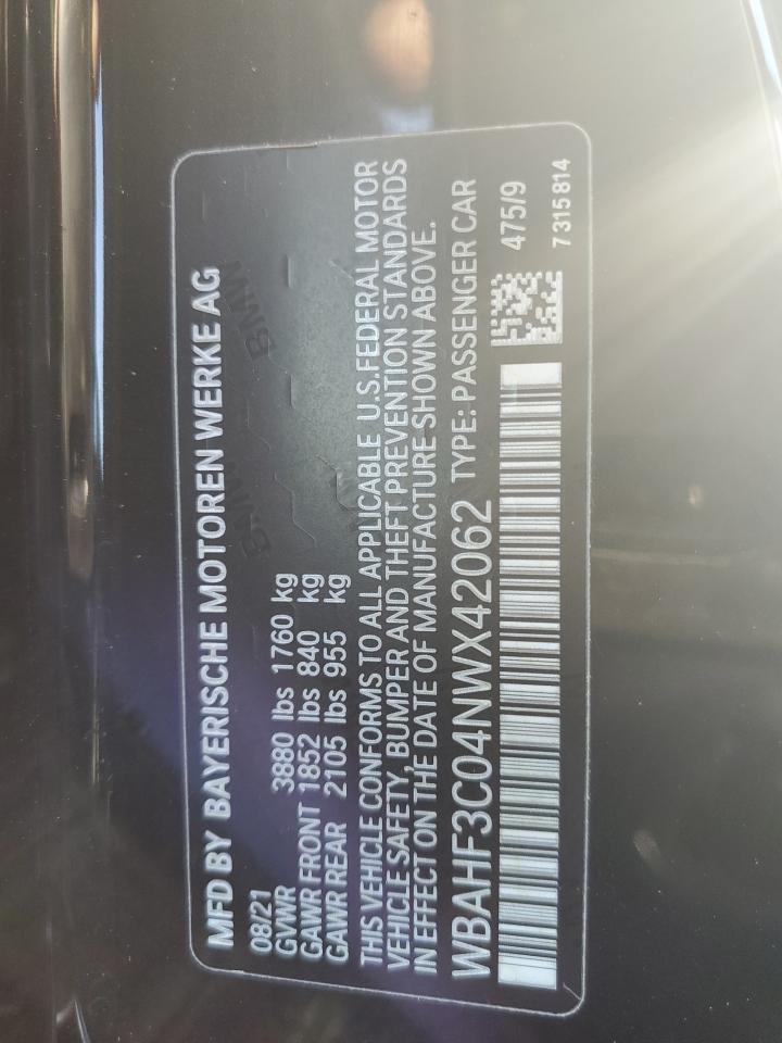 2022 BMW Z4 Sdrive30I VIN: WBAHF3C04NWX42062 Lot: 90078565