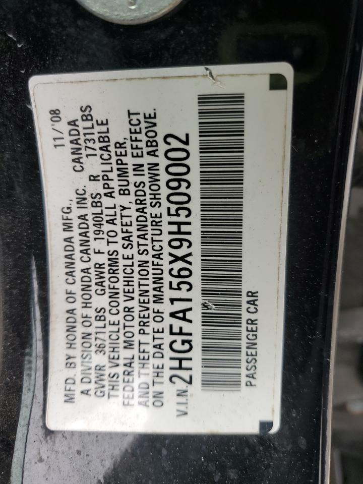 2009 Honda Civic Lx-S VIN: 2HGFA156X9H509002 Lot: 82413045