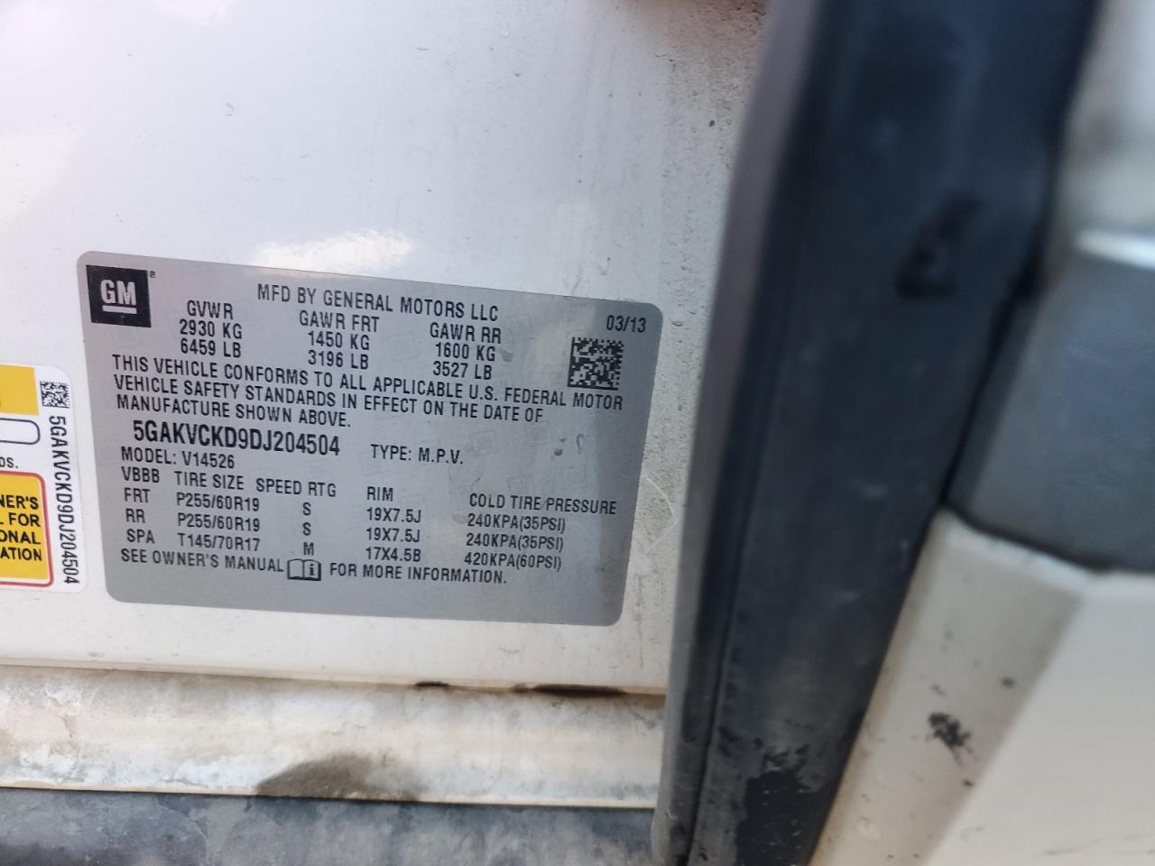 2013 Buick Enclave VIN: 5GAKVCKD9DJ204504 Lot: 86859895