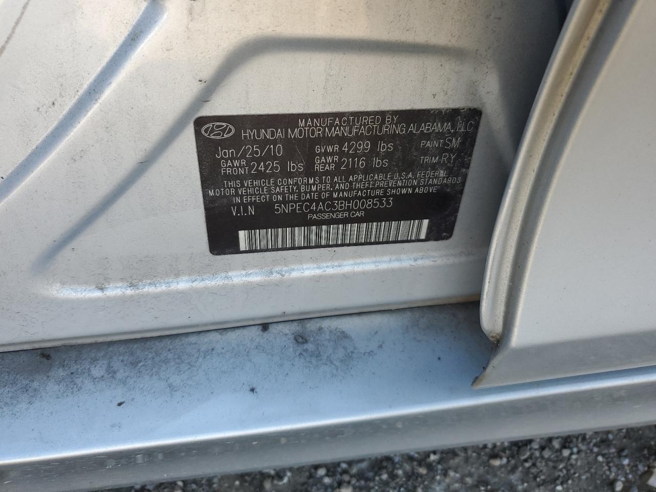 2011 Hyundai Sonata Se VIN: 5NPEC4AC3BH008533 Lot: 85581225