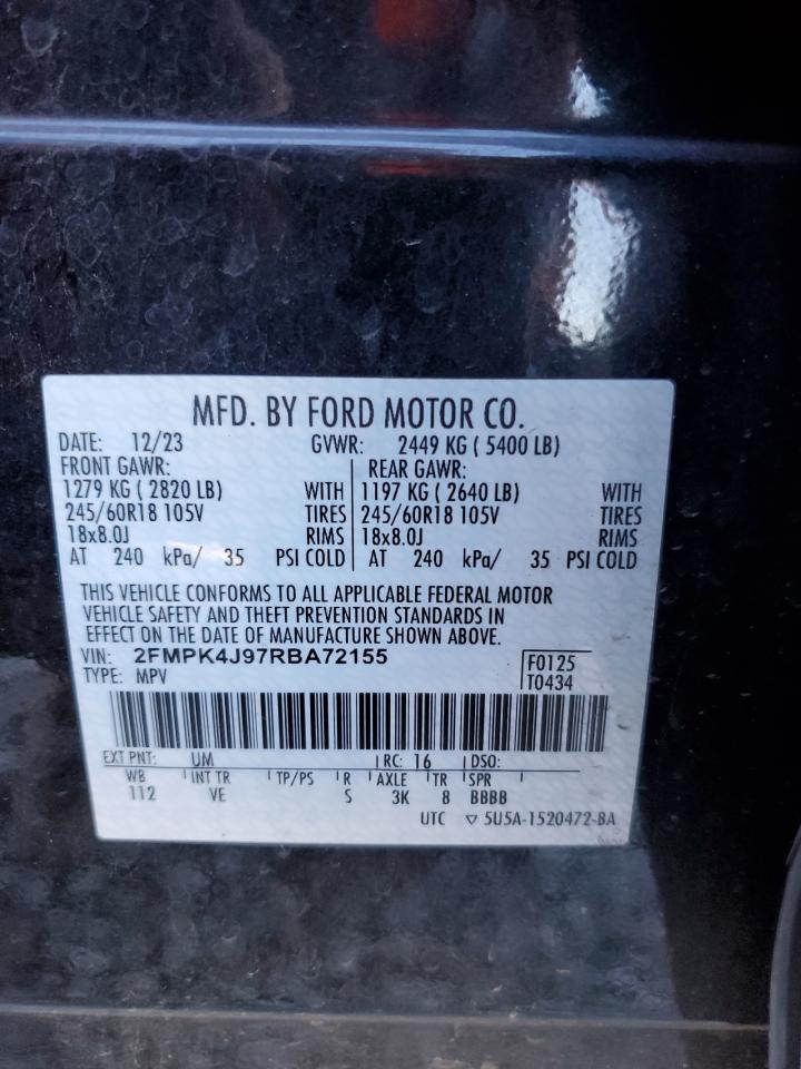 2024 Ford Edge Sel VIN: 2FMPK4J97RBA72155 Lot: 82531485