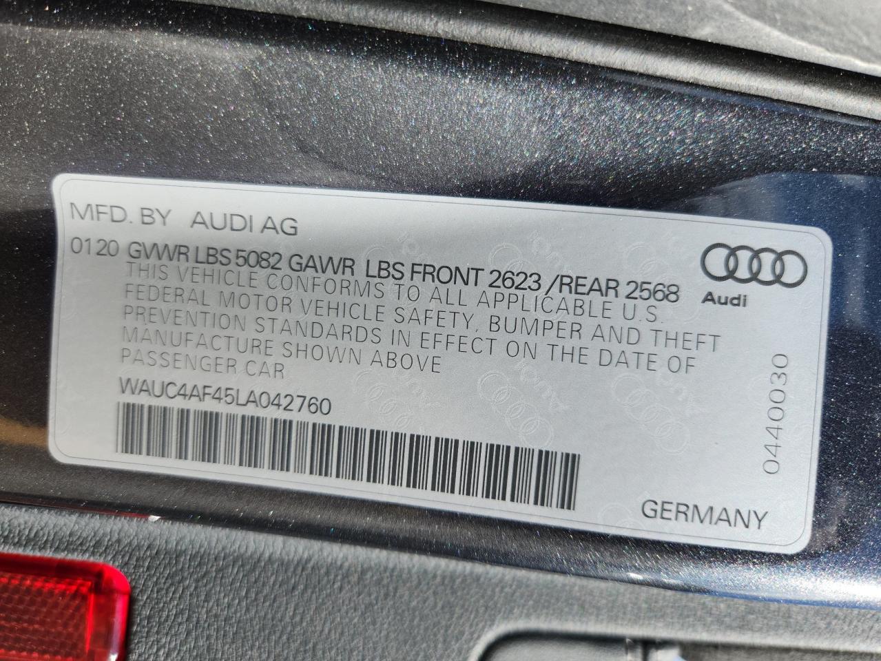 2020 Audi S4 Prestige VIN: WAUC4AF45LA042760 Lot: 89823475