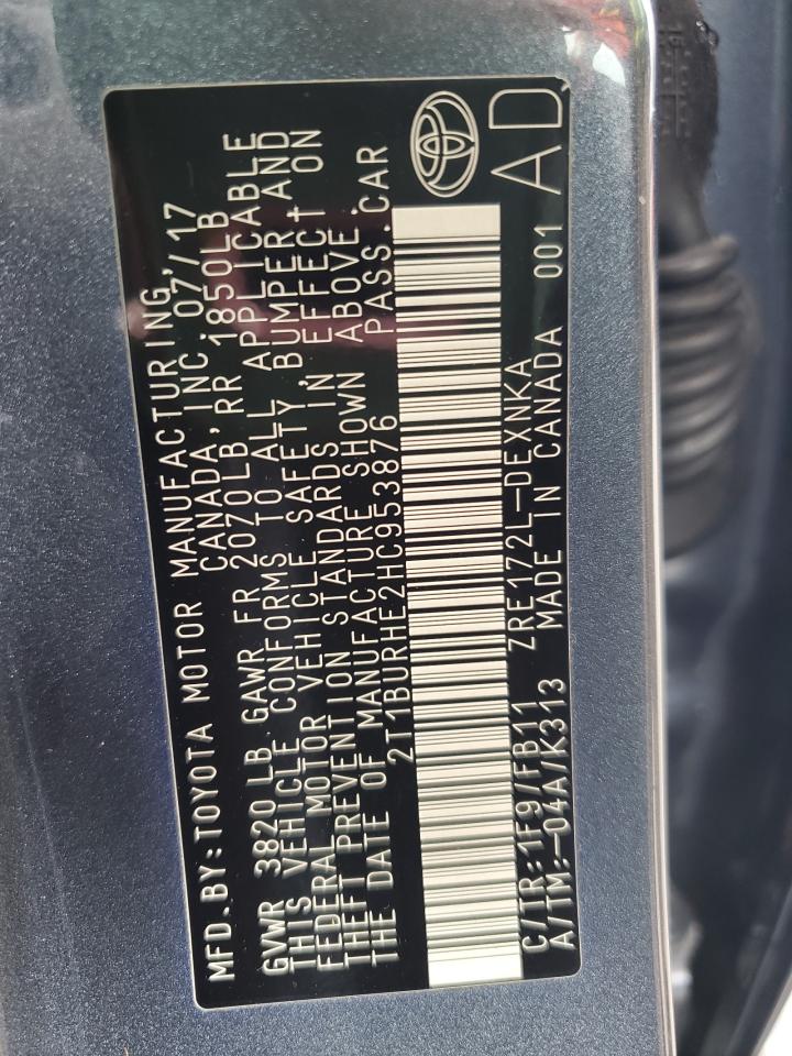 2017 Toyota Corolla L VIN: 2T1BURHE2HC953876 Lot: 85291665