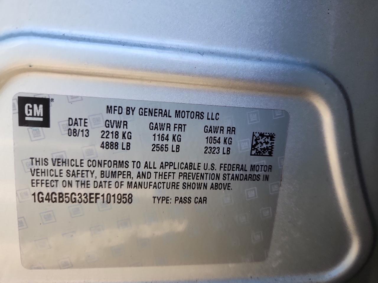 2014 Buick Lacrosse VIN: 1G4GB5G33EF101958 Lot: 82363195