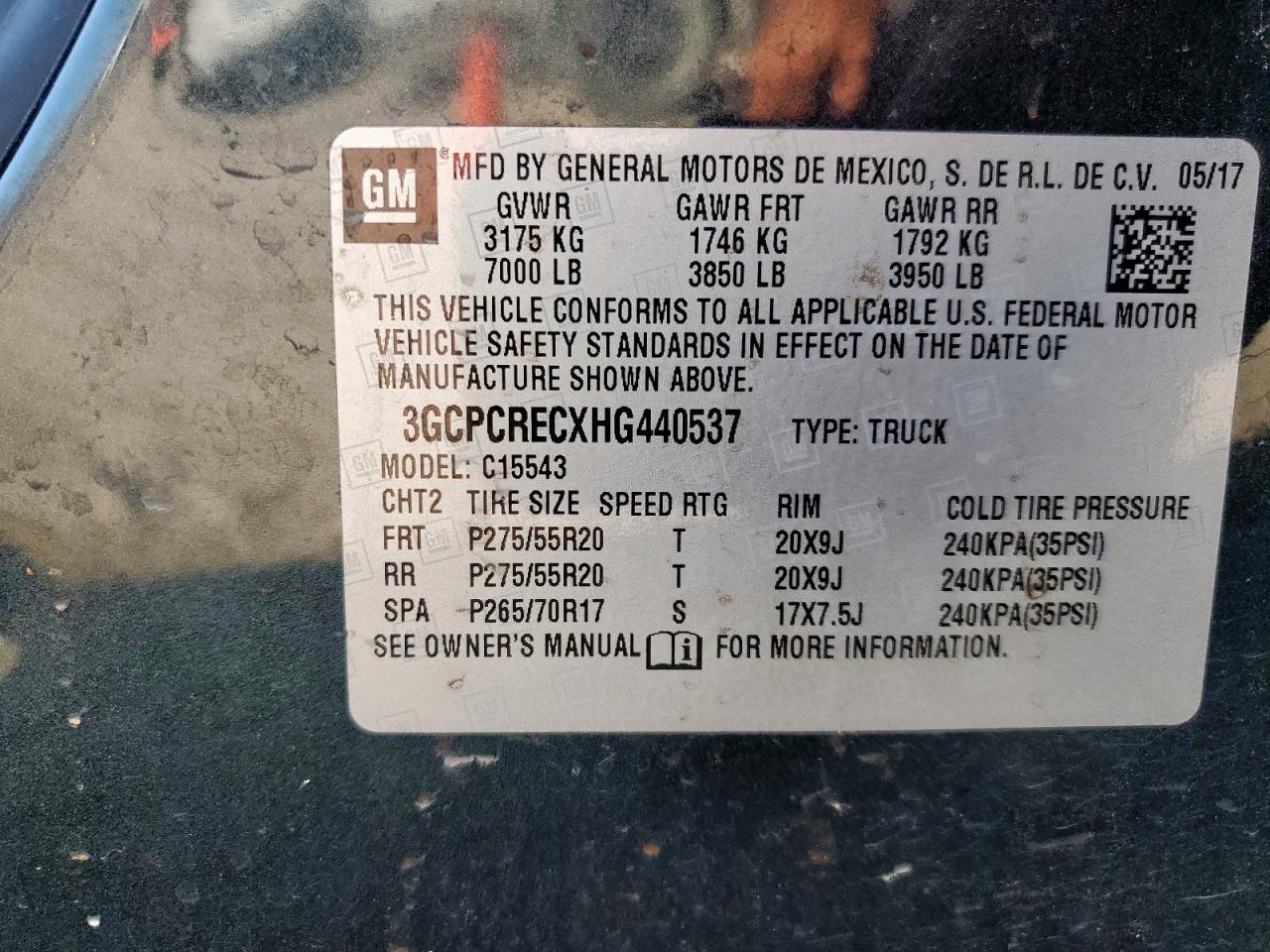 2017 Chevrolet Silverado C1500 Lt VIN: 3GCPCRECXHG440537 Lot: 85129925