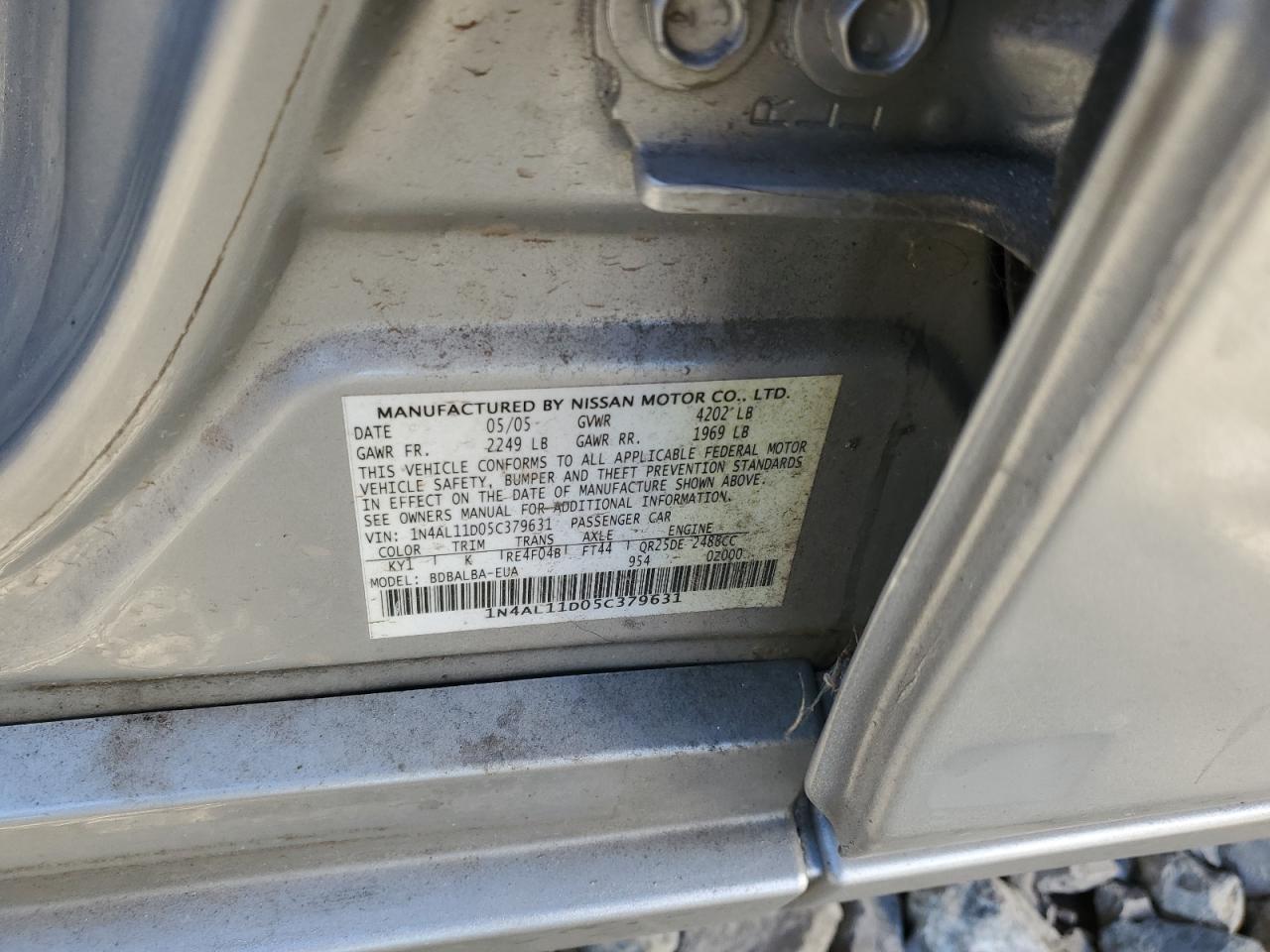 2005 Nissan Altima S VIN: 1N4AL11D05C379631 Lot: 82731175