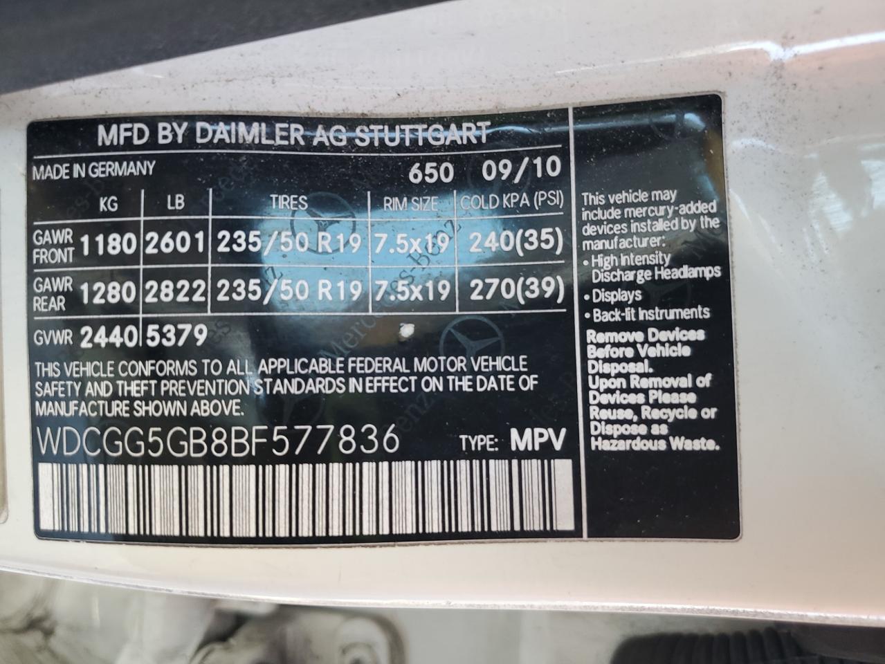 2011 Mercedes-Benz Glk 350 VIN: WDCGG5GB8BF577836 Lot: 82455655