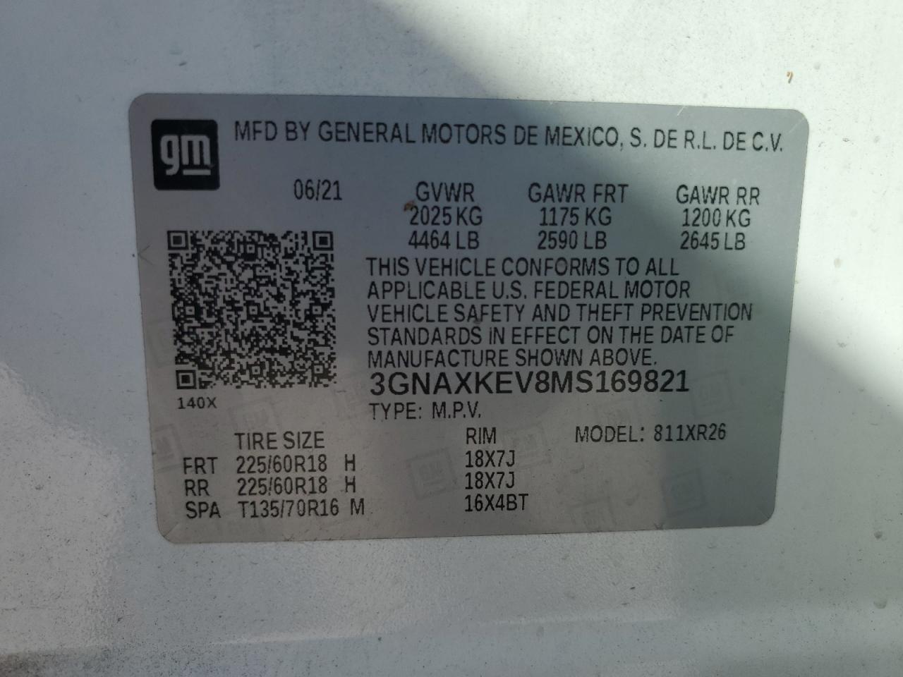 2021 Chevrolet Equinox Lt VIN: 3GNAXKEV8MS169821 Lot: 82210565