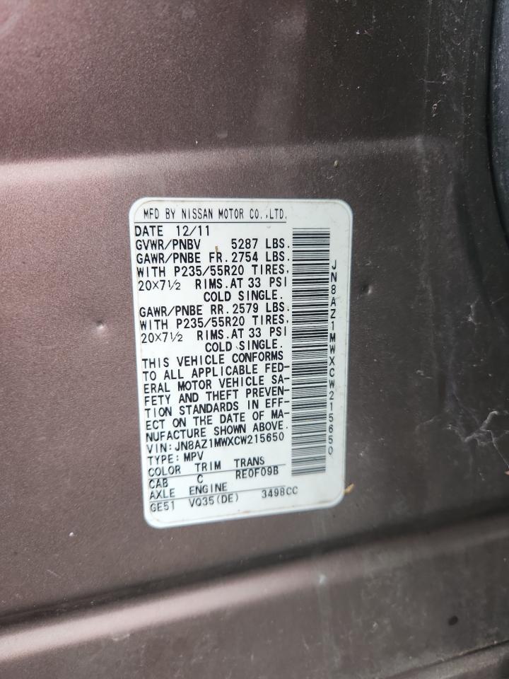 2012 Nissan Murano S VIN: JN8AZ1MWXCW215650 Lot: 86297445