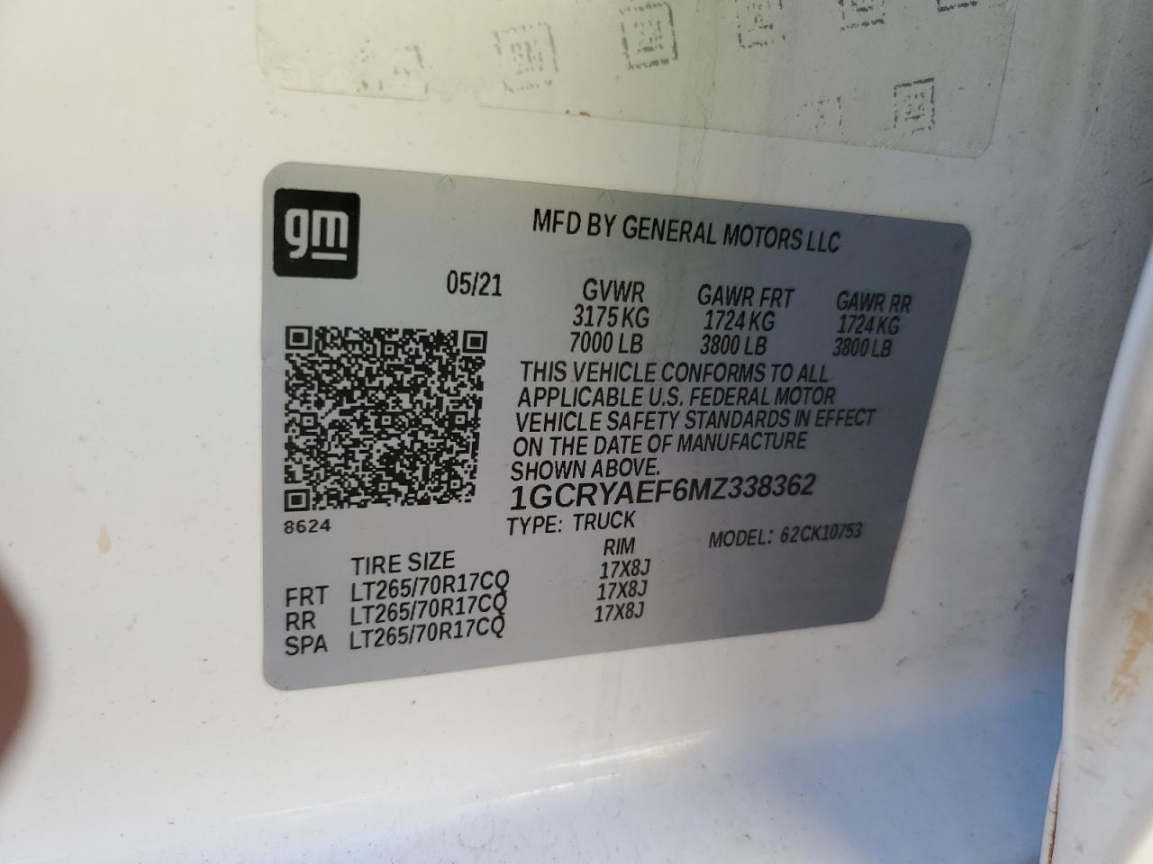 2021 Chevrolet Silverado K1500 VIN: 1GCRYAEF6MZ338362 Lot: 86522745