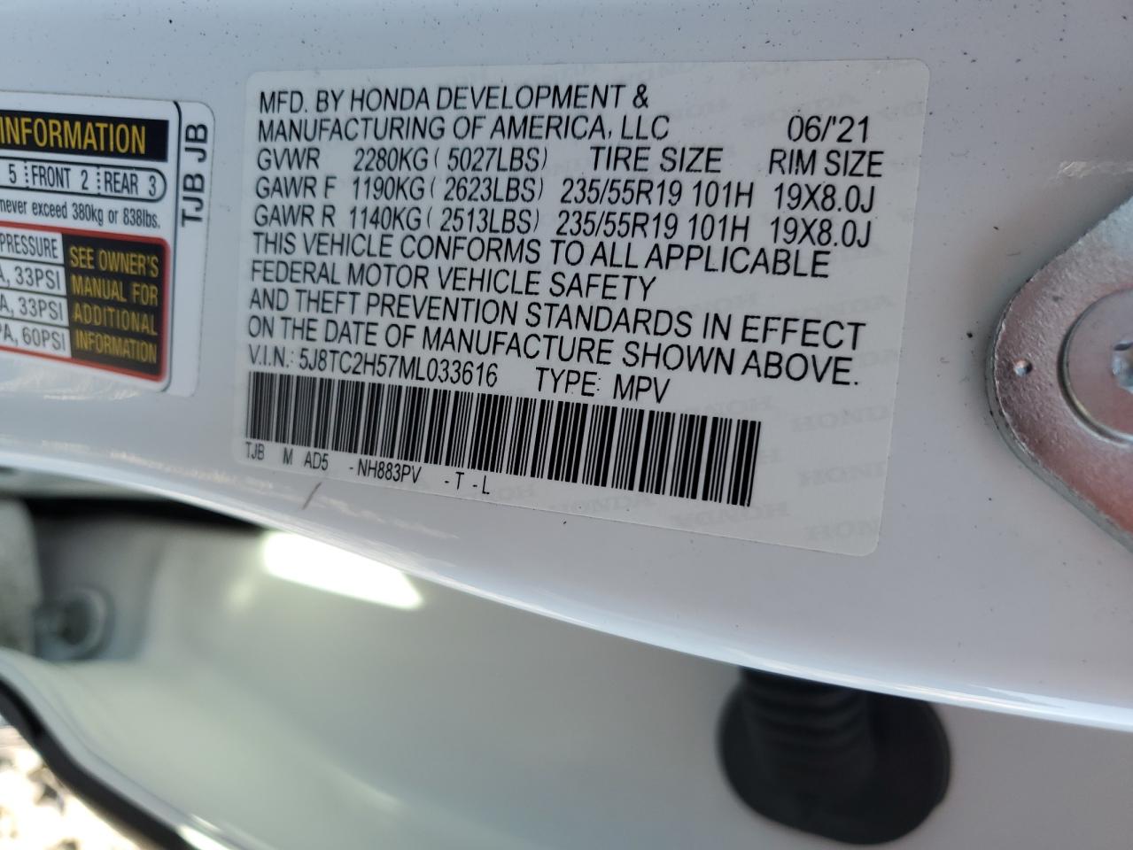 2021 Acura Rdx Technology VIN: 5J8TC2H57ML033616 Lot: 86236785