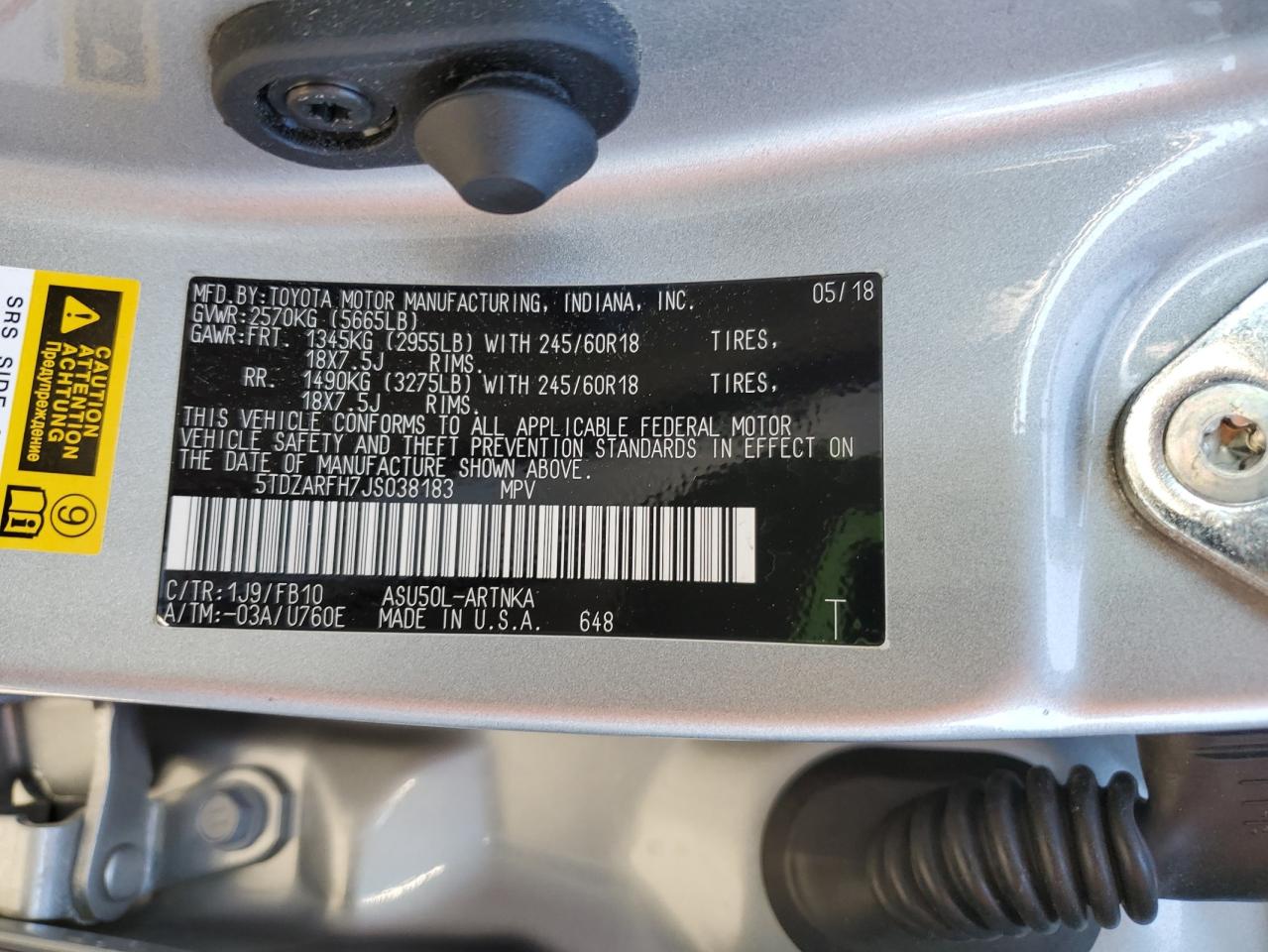 2018 Toyota Highlander Le VIN: 5TDZARFH7JS038183 Lot: 81924945