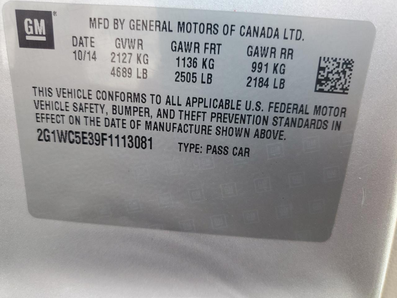 2015 Chevrolet Impala Limited Ltz VIN: 2G1WC5E39F1113081 Lot: 81649215